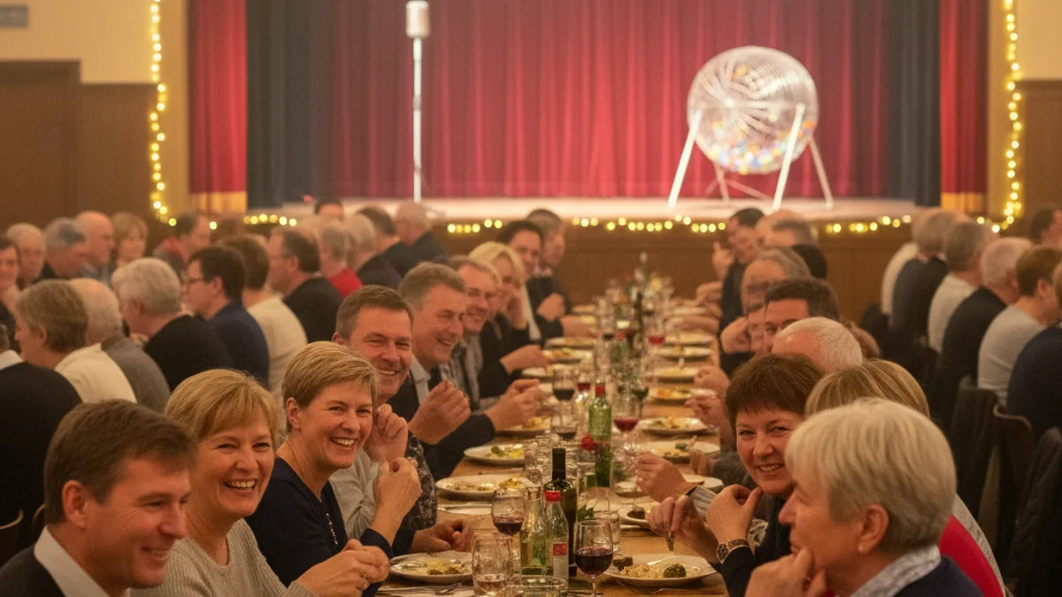 Imagen genérica de una cena popular en una sala municipal con motivo de una celebración comunitaria.