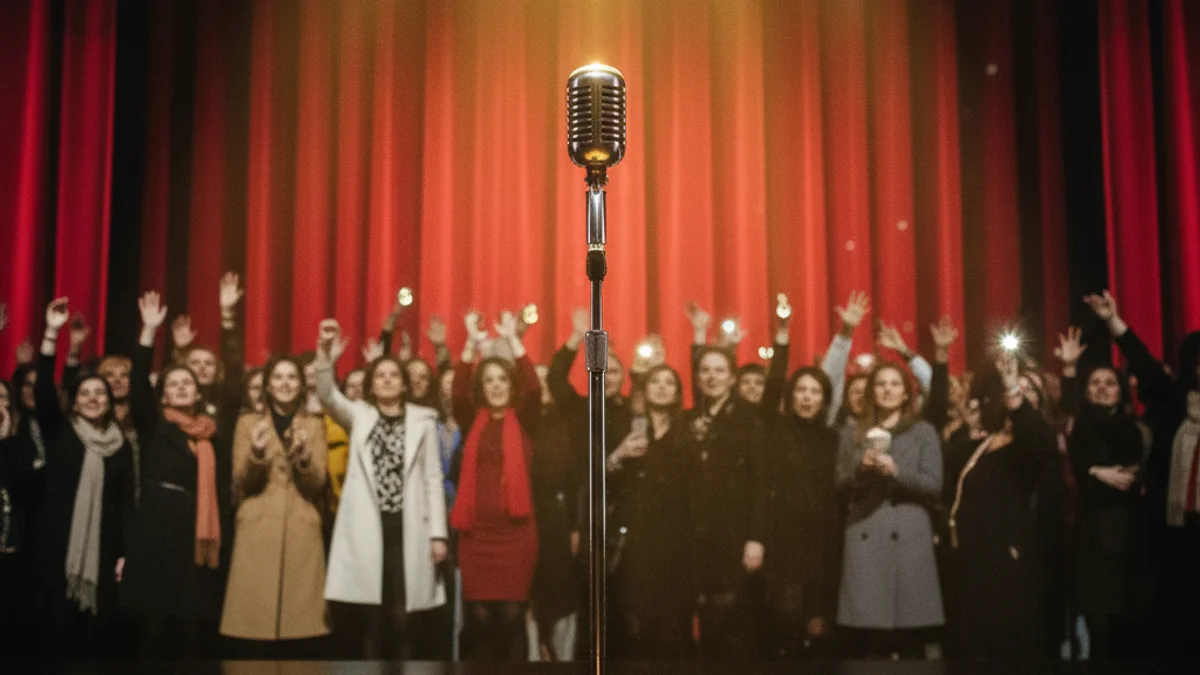 Imagen genérica de un escenario musical con un micrófono bajo los focos.
