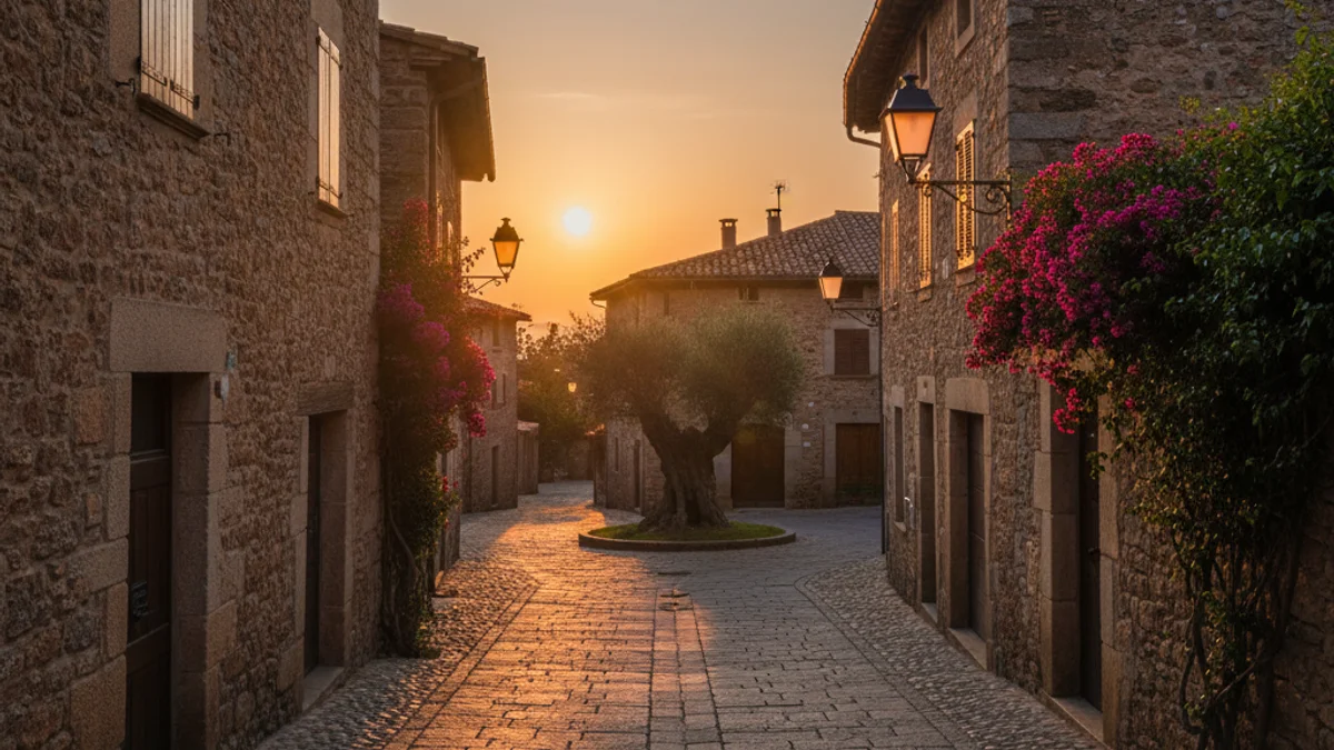 Generic image of a quiet street in a village in Girona, symbolizing a new rural life.