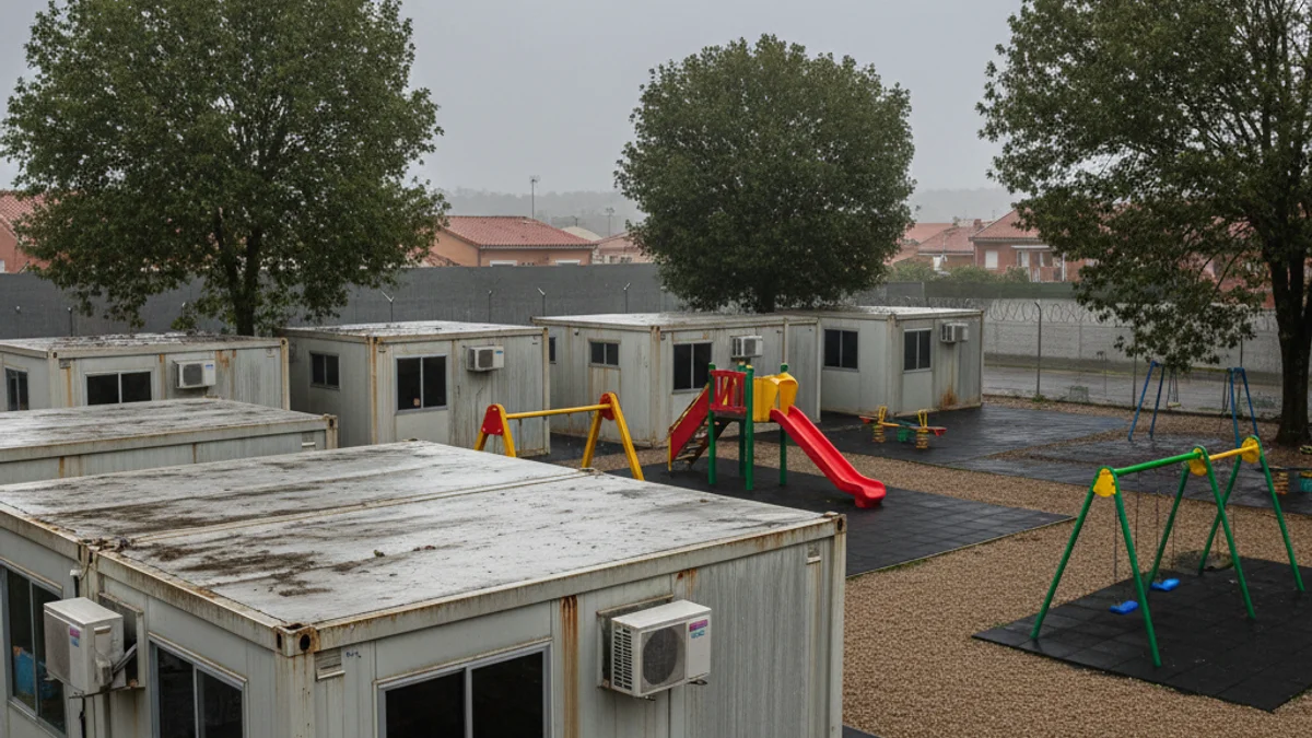 Generic image of prefabricated modular containers used as school classrooms.