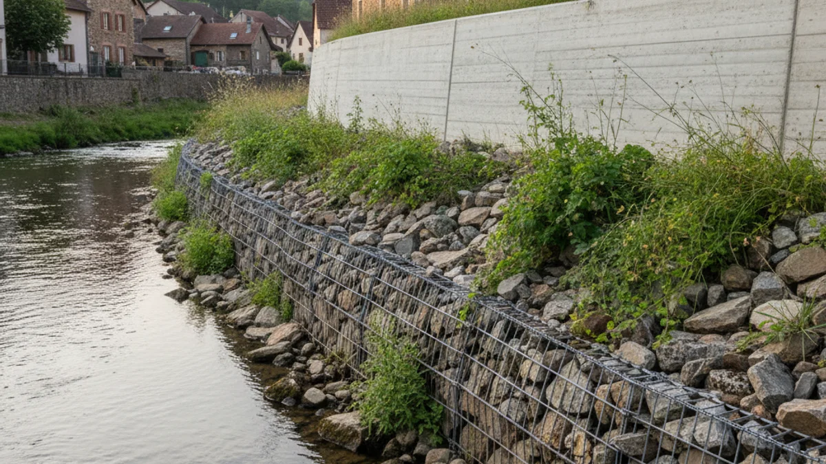 Imatge genèrica de les noves esculleres de protecció instal·lades al marge d'un torrent urbà.