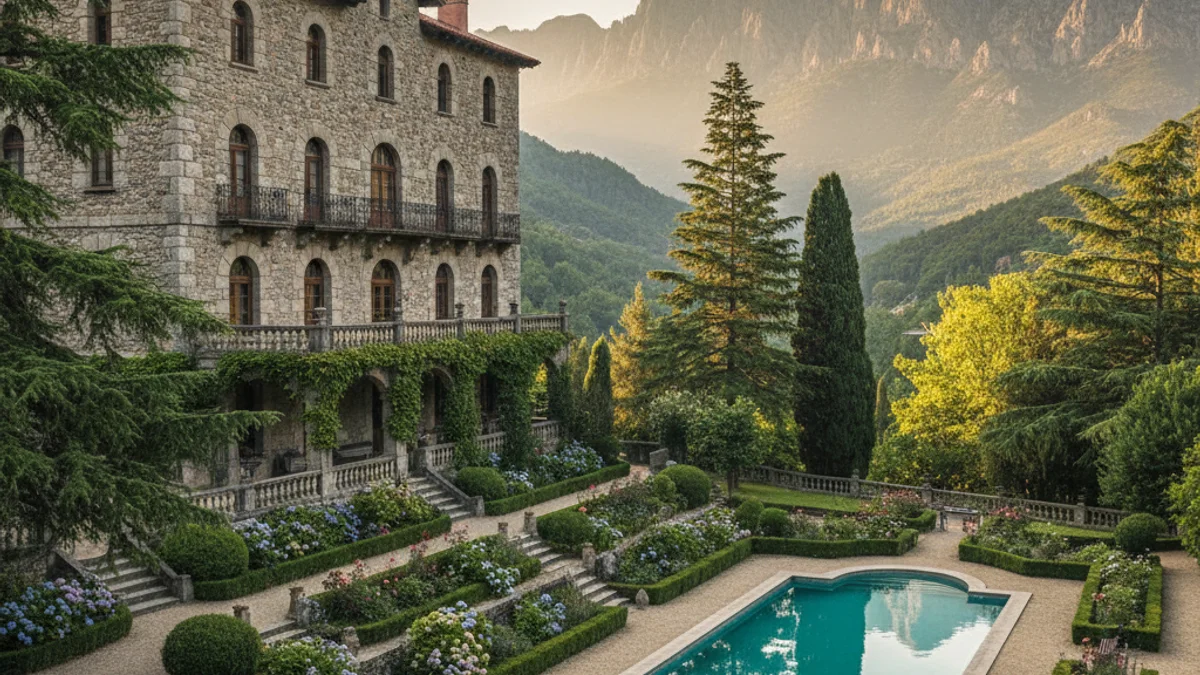 Imatge genèrica d'un hostal històric situat en un entorn de muntanya al Montseny.