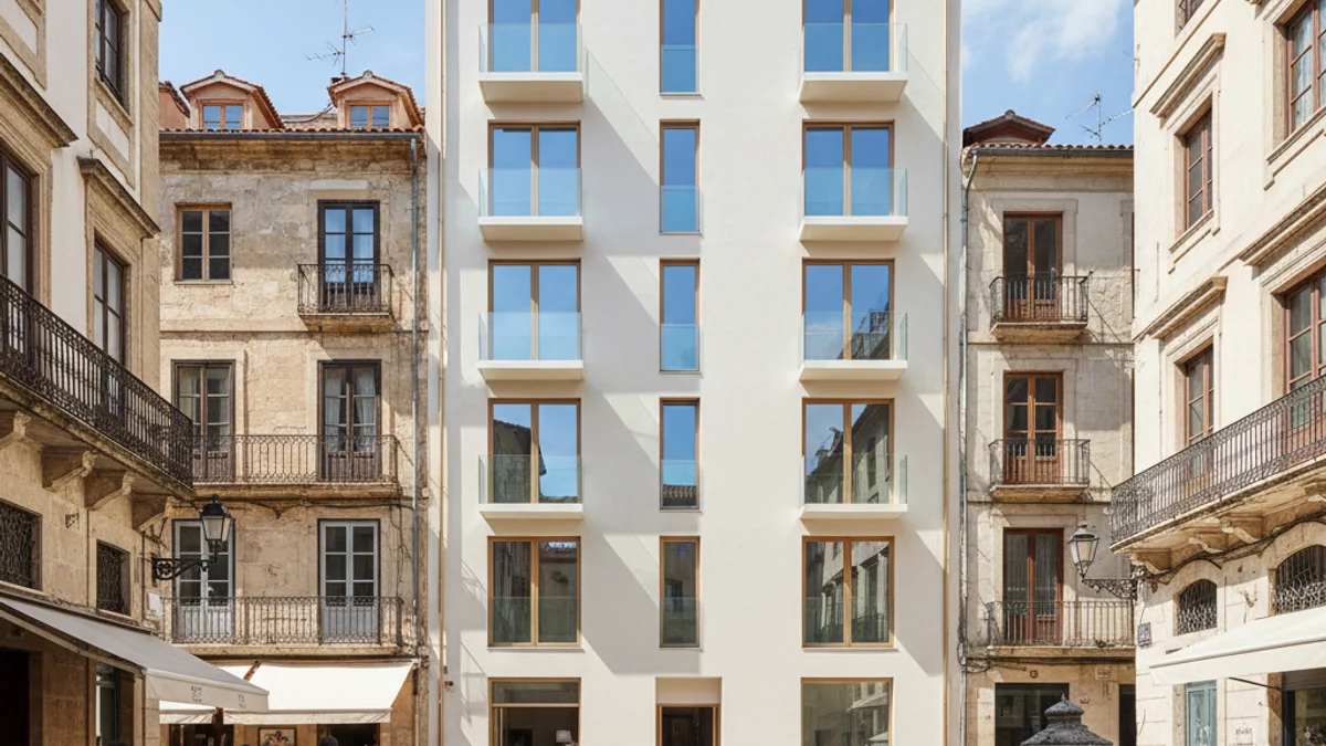 Generic image of a renovated residential building in a city center.