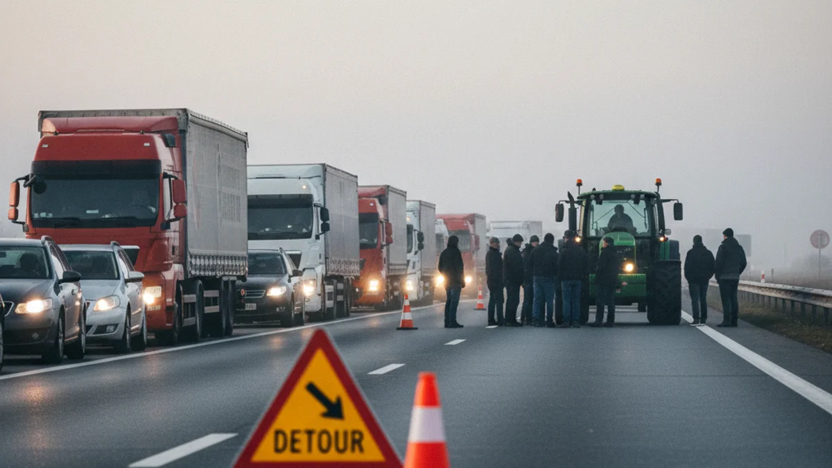 Imagen genérica de un corte de carretera en una autovía durante una jornada de protesta.