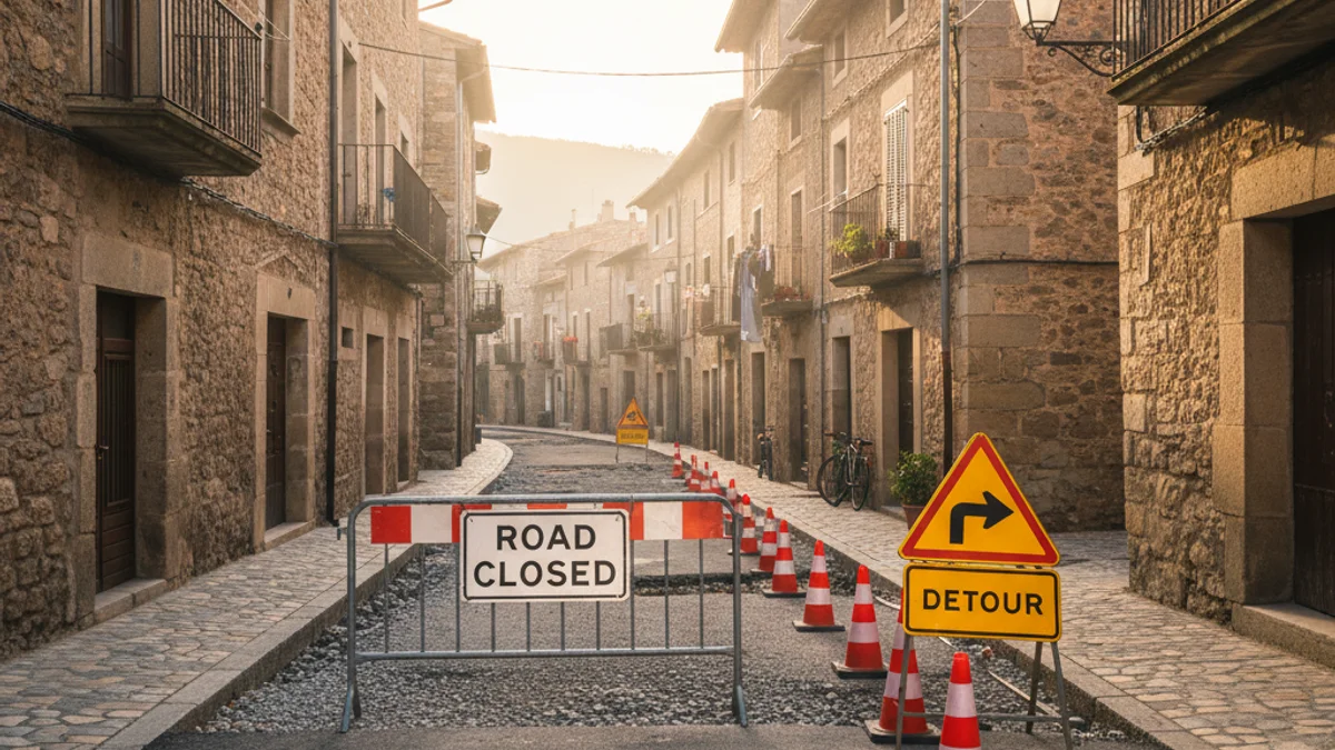 Imagen genérica de unas obras en una calle con señalización de desvío de tráfico.