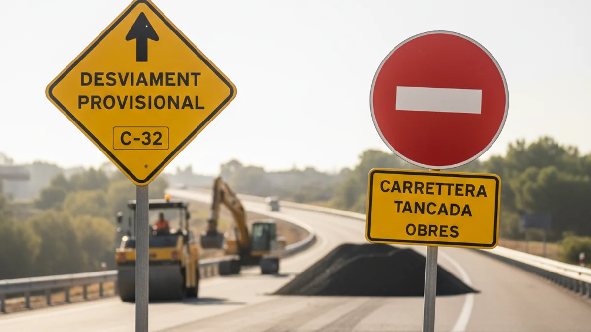 Imatge genèrica d'un tancament de carretera amb senyalització de desviament per obres.