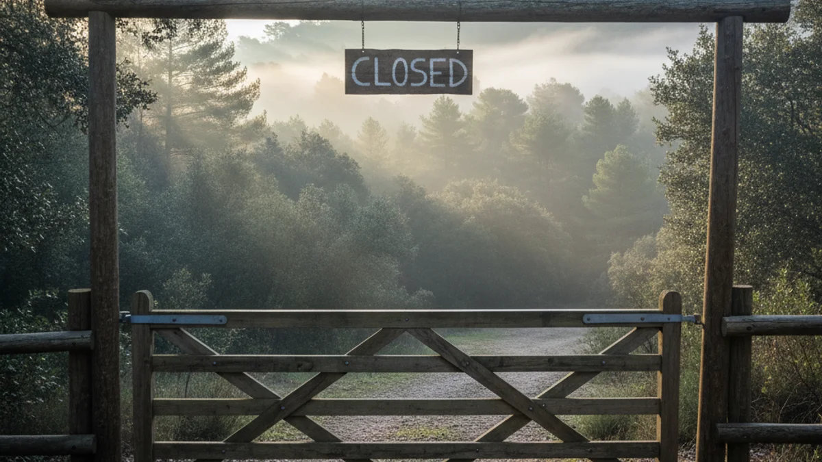 Imatge genèrica d'un camí forestal tancat amb una tanca de fusta al Parc Natural de Collserola.