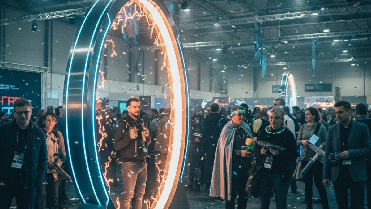 Generic image of a science fiction exhibition with ambient lights and futuristic elements.