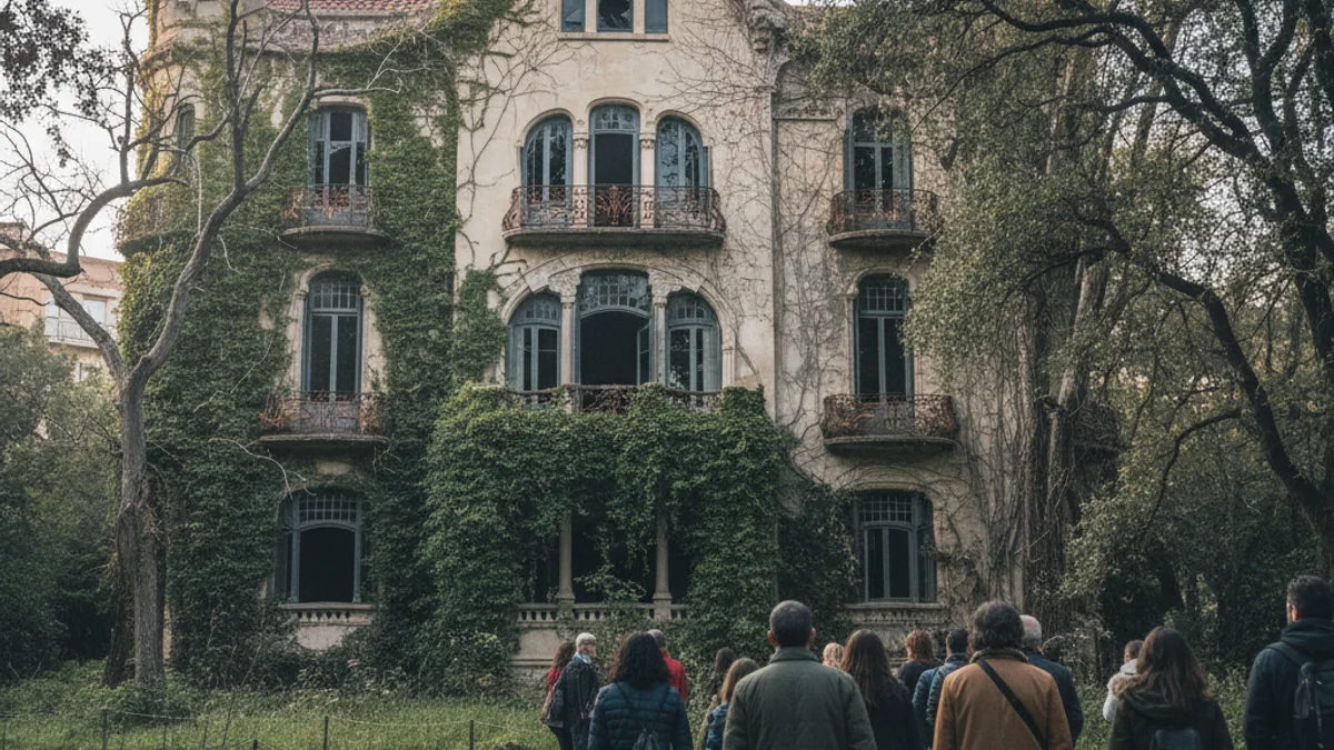 Imatge genèrica de la façana d'un edifici modernista en un parc urbà.