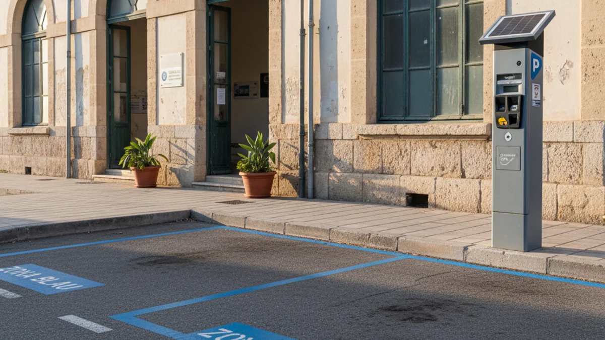 Generic image of a regulated parking zone with a modern parking meter.