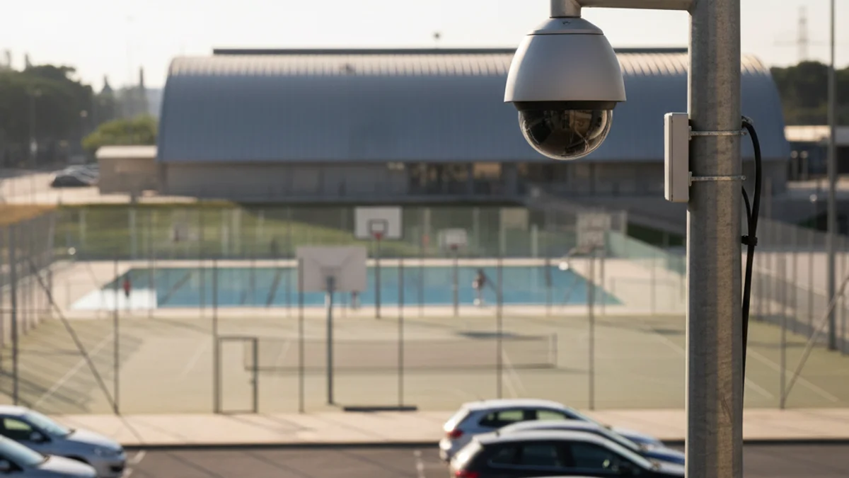 Imatge genèrica d'una càmera de videovigilància instal·lada en un espai públic urbà.