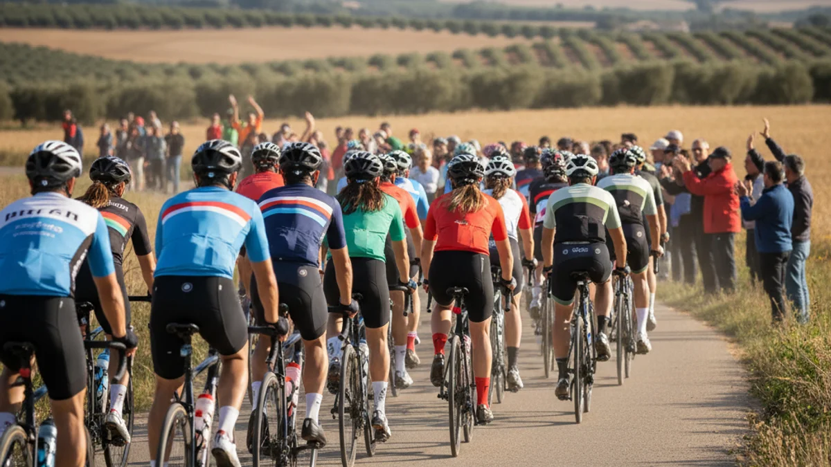 Generic image of a group of cyclists participating in a popular ride on a rural road.