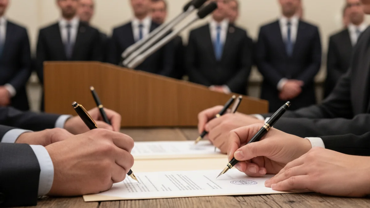 Generic image of the signing of an institutional agreement for educational improvement.