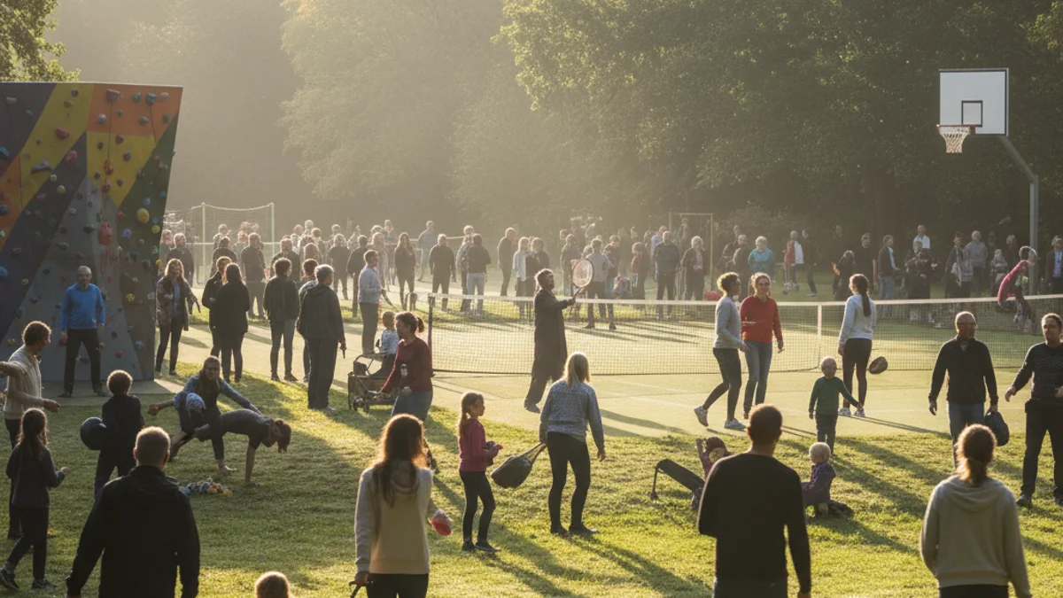Imatge genèrica d'una jornada d'esport a l'aire lliure en un parc urbà amb diverses activitats.