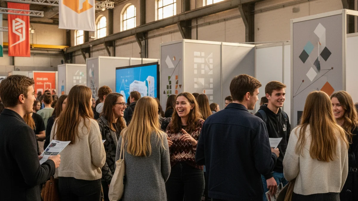 Imatge genèrica d'un grup de joves en una fira d'orientació educativa i laboral.