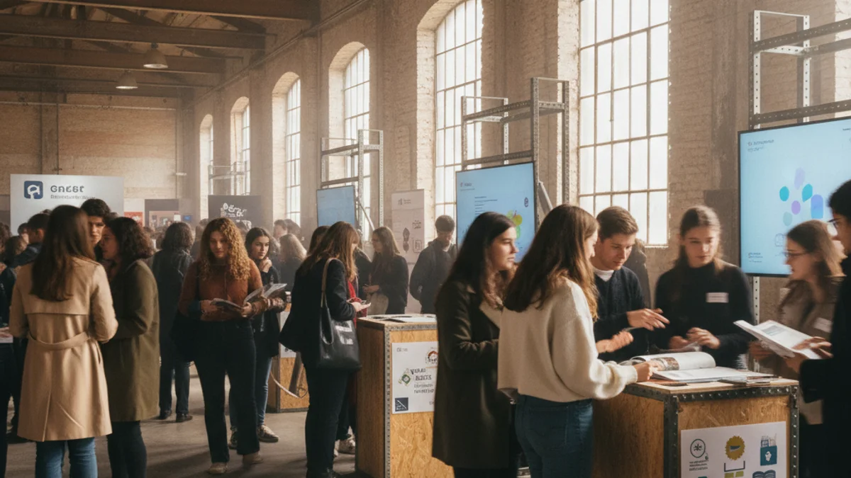 Imatge genèrica d'un grup de joves en una fira educativa i d'orientació laboral.
