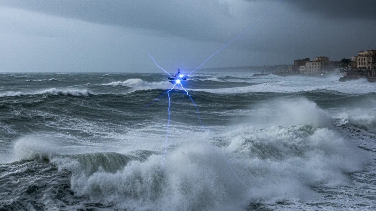 Generic image of sea conditions during a night rescue operation.