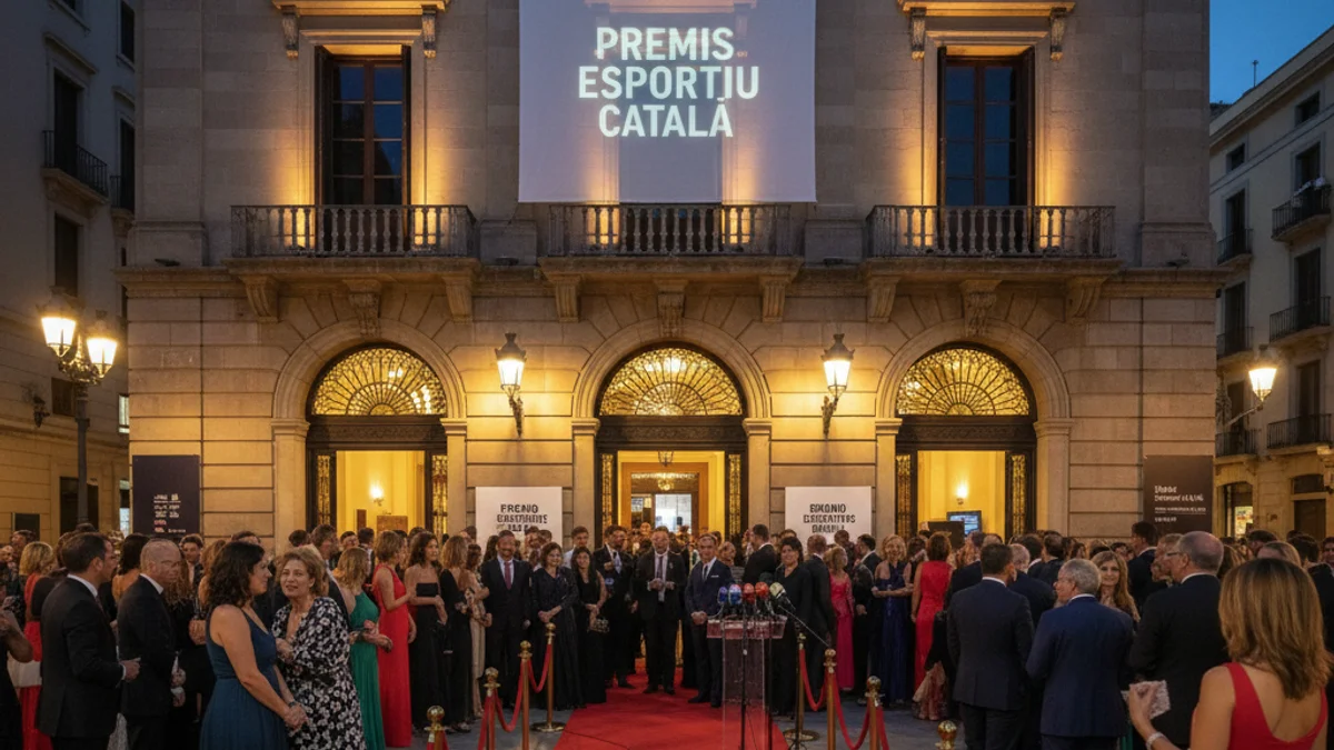 Imatge genèrica d'un escenari de teatre preparat per a una gala de lliurament de premis esportius.