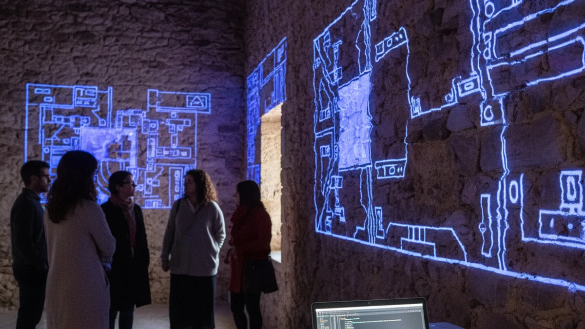 Imagen genérica de una instalación de arte digital en un entorno rural tradicional.