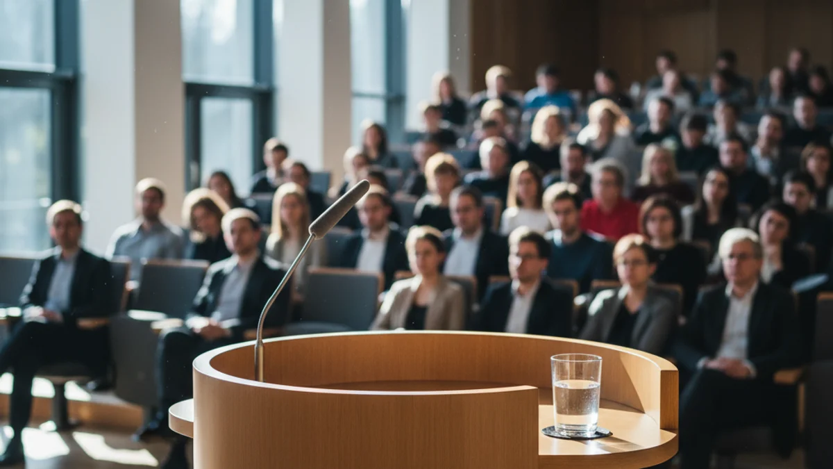 Imatge genèrica d'una sala de conferències preparada per a una ponència inaugural.
