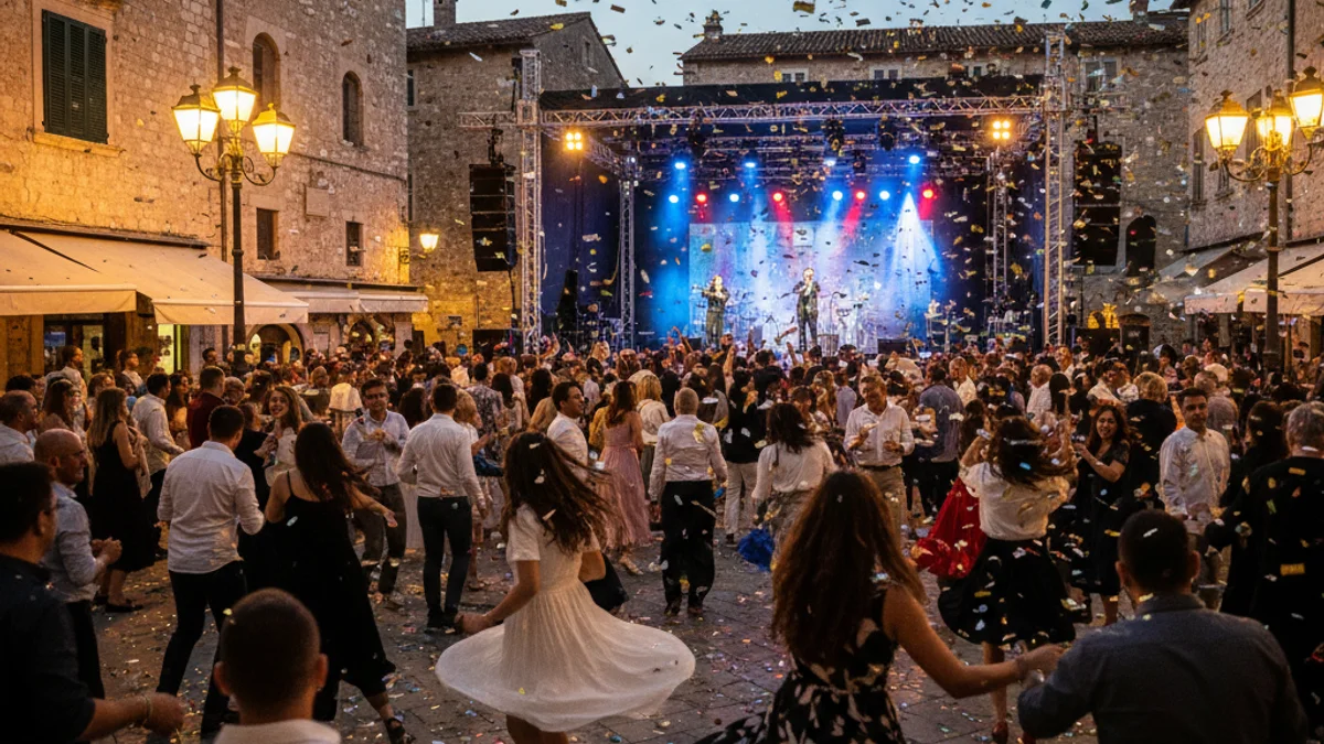 Imagen genérica de un ambiente festivo con bailarines en un espacio público urbano.