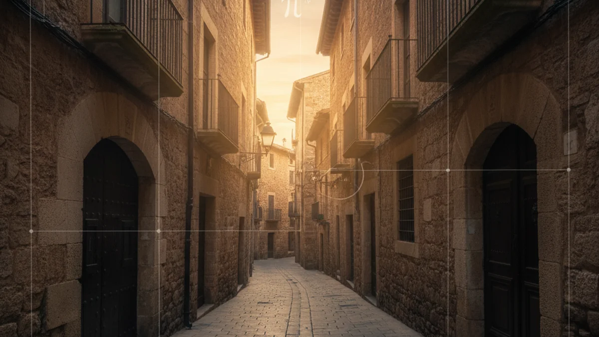 Generic image of a geometric perspective in a historic street of Tortosa.