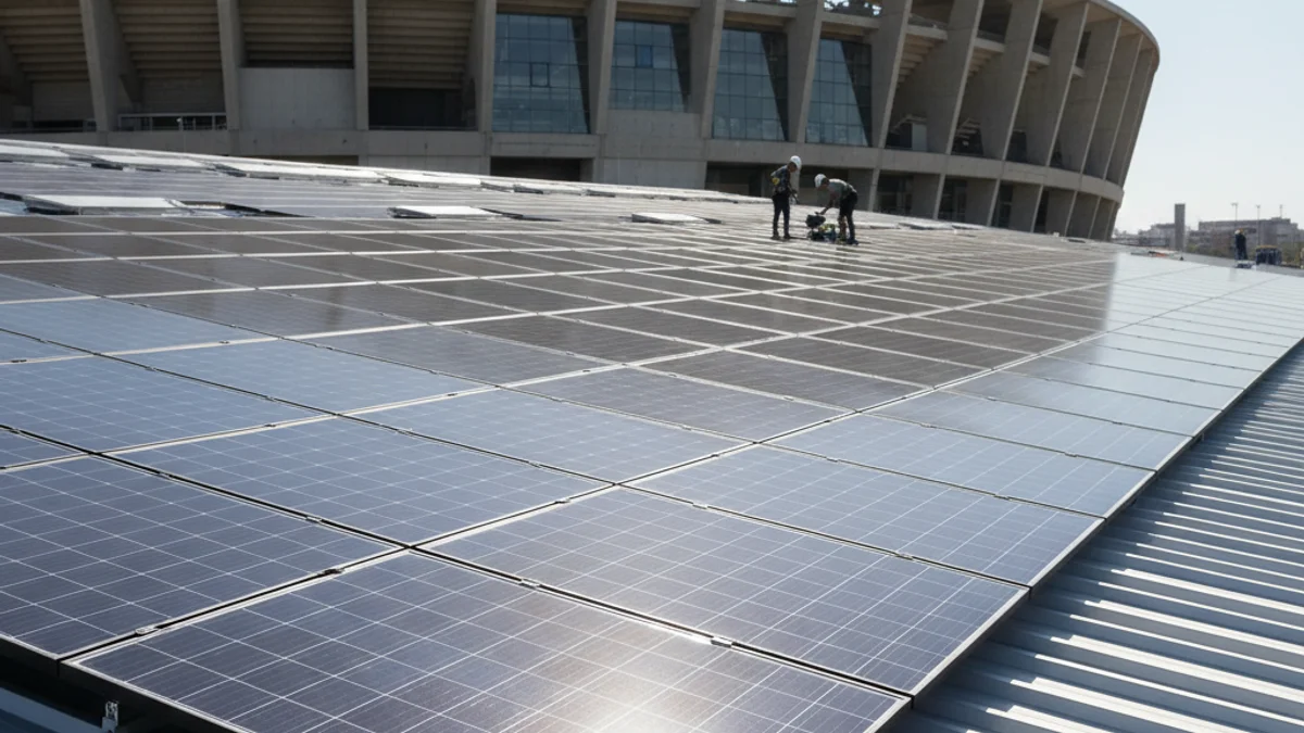 Imatge genèrica de la instal·lació de plaques solars fotovoltaiques a la coberta d'un edifici municipal.
