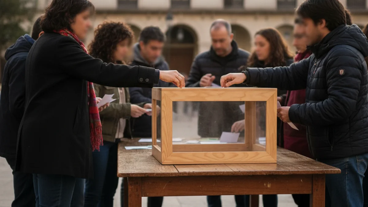 Imatge genèrica d'una urna de fusta en una plaça pública per a una votació ciutadana.