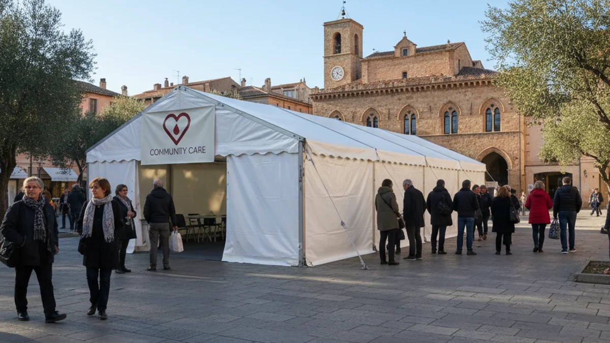 Imatge genèrica d'una carpa de donació de sang instal·lada en una plaça pública.