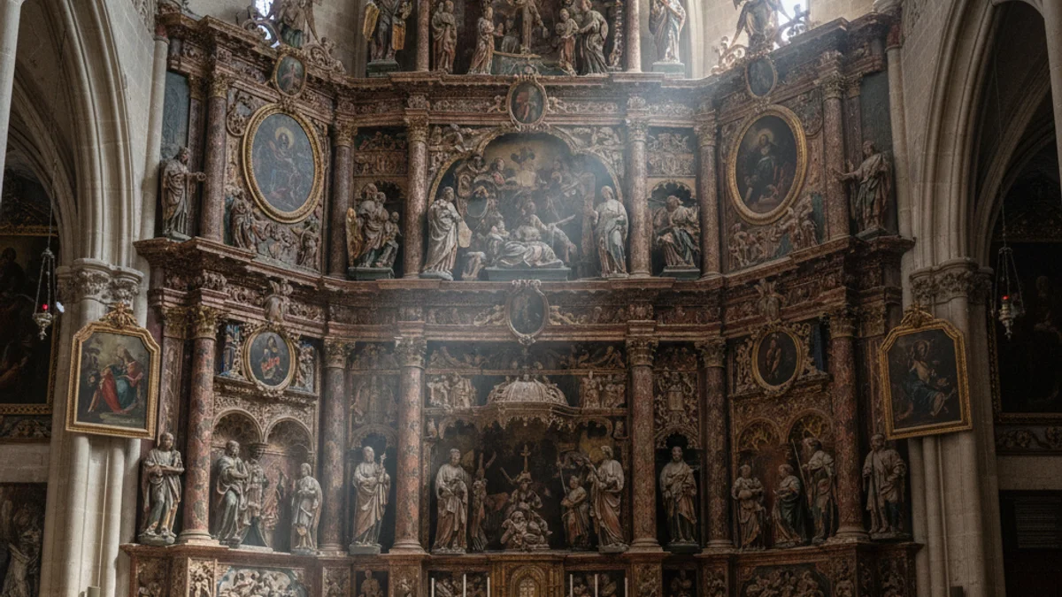 Imatge genèrica d'un retaule barroc de fusta policromada a l'interior d'una catedral.