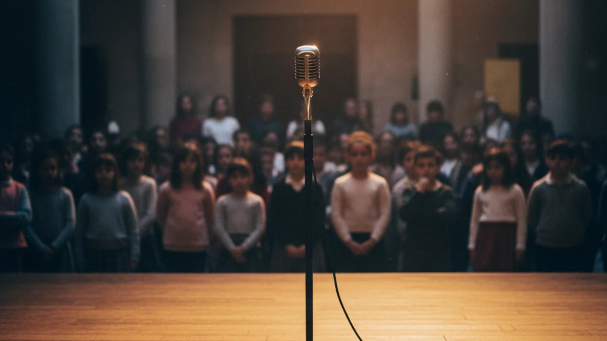 Imagen genérica de un escenario con un micrófono preparado para un acto de lectura escolar.