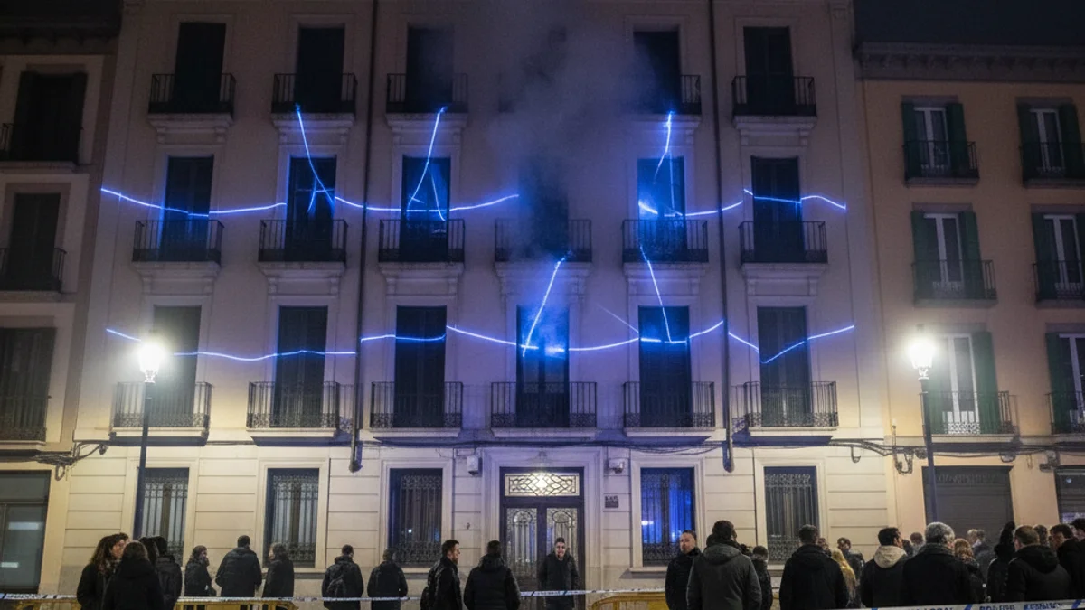 Imatge genèrica d'un carrer tallat per un operatiu d'emergència nocturn amb llums blaves.