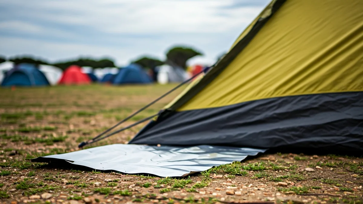 Imatge genèrica d'una planxa metàl·lica caiguda en un càmping a causa del vent.