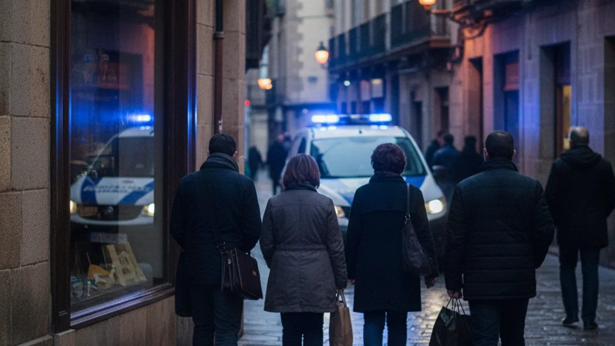 Generic image of police lights reflected on a shop window during a night inspection.