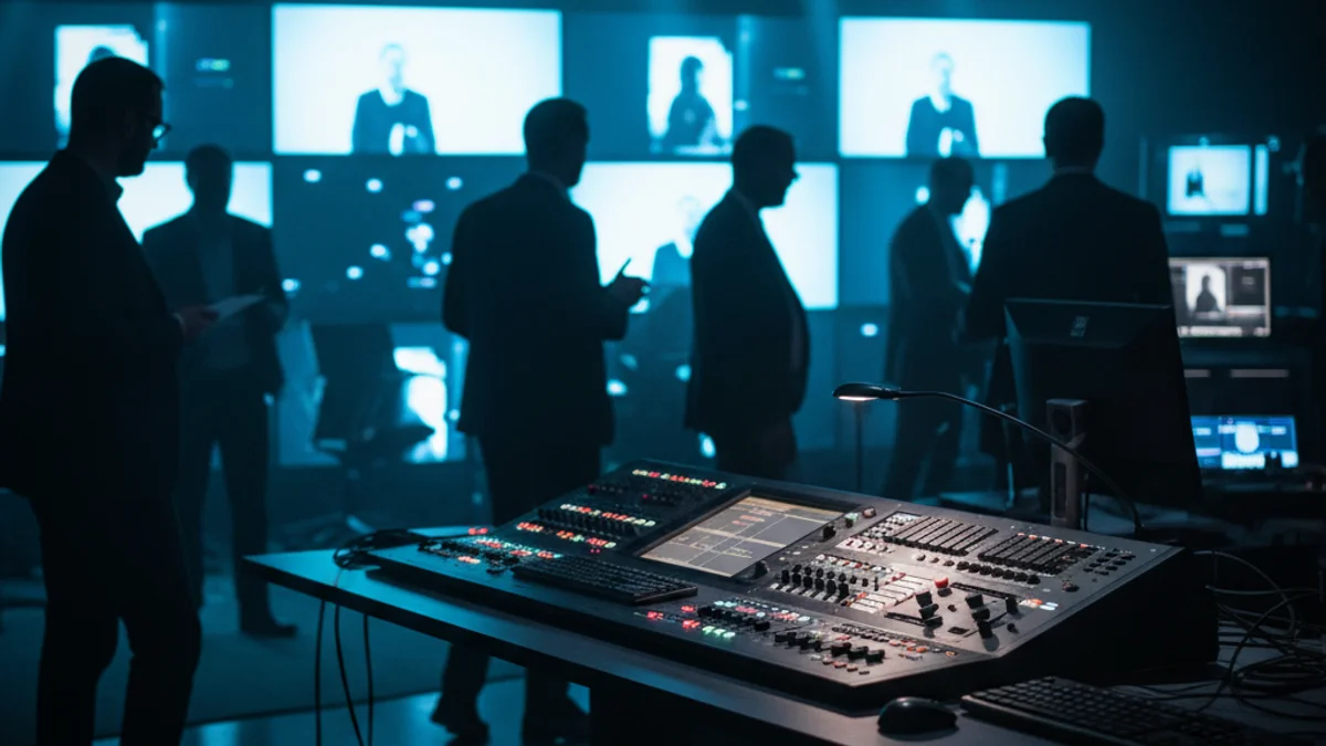 Imagen genérica de una sala de realización de televisión donde se edita un documental.