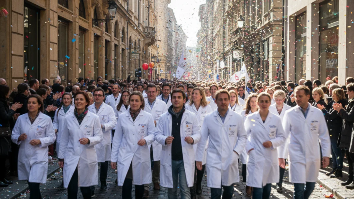 Imatge genèrica de professionals sanitaris amb bates blanques manifestant-se pel carrer.