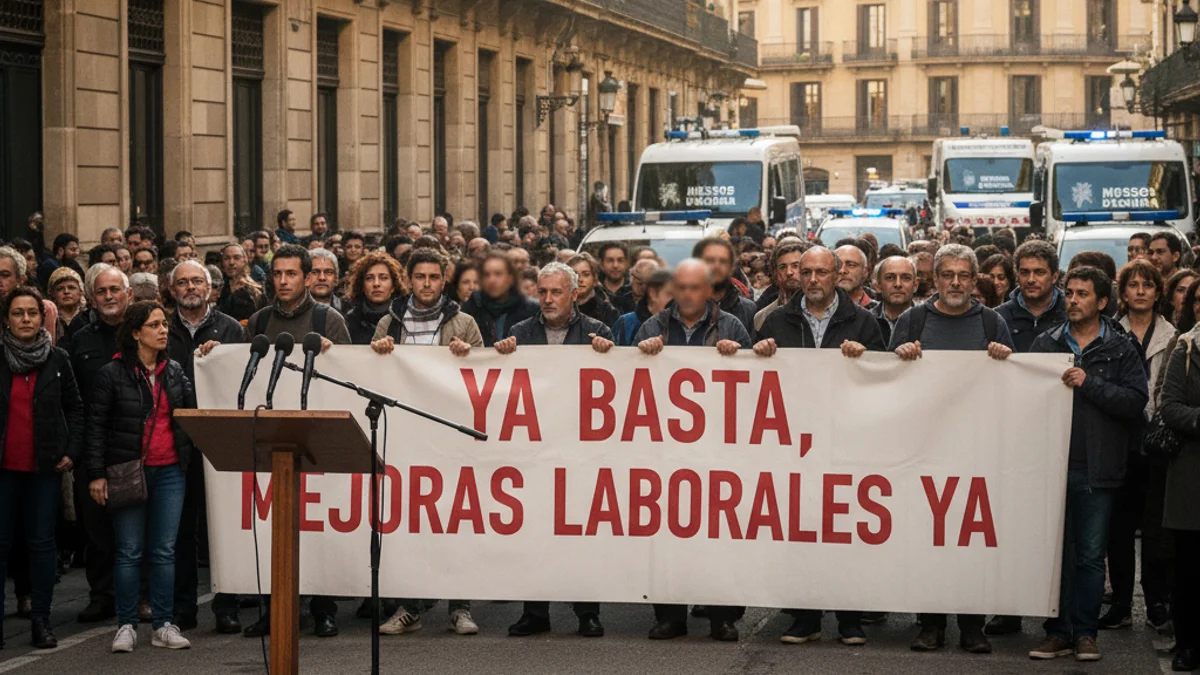 Imatge genèrica d'una manifestació de docents pels carrers de Barcelona amb pancartes reivindicatives.