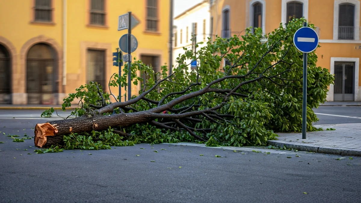 Imatge genèrica d'un arbre de grans dimensions caigut en una cruïlla urbana.