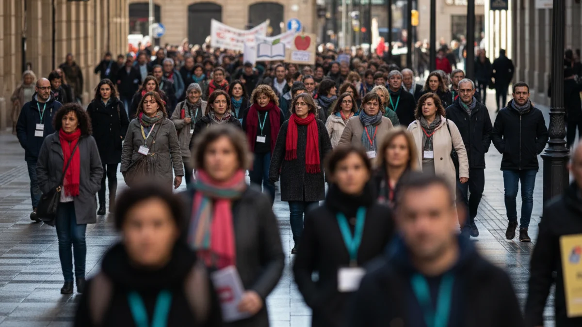 Imagen genérica de una concentración de personas caminando por la acera de una ciudad en señal de protesta.