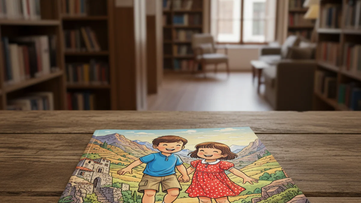 Imagen genérica de un cómic educativo sobre una mesa de madera en una biblioteca.