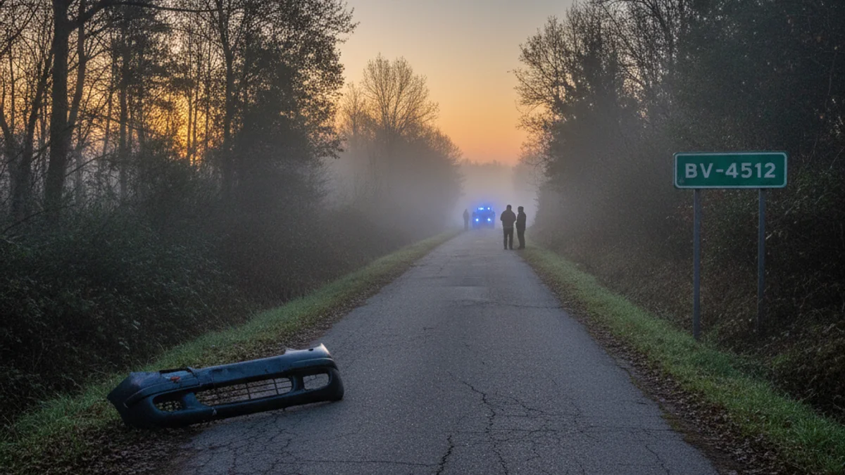 Generic image of a rural road at dawn with blurred blue emergency lights.
