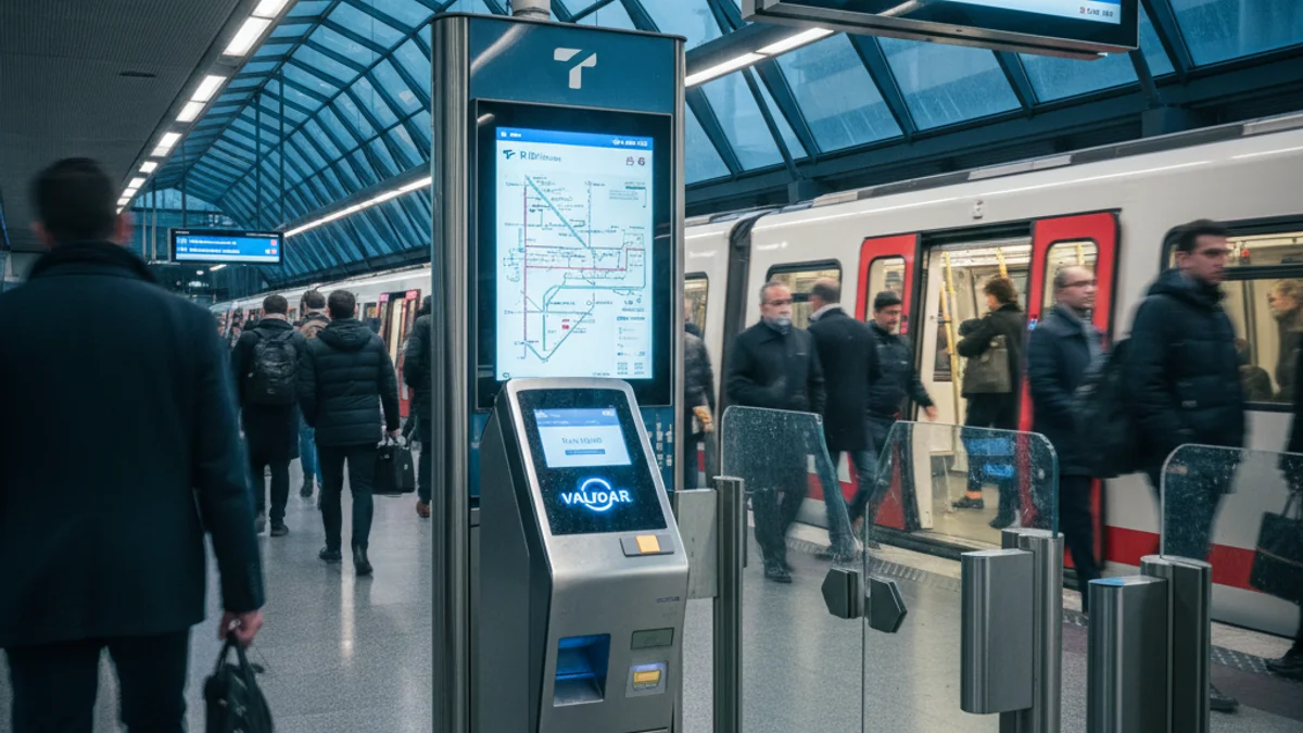 Imatge genèrica de l'accés a una estació de metro amb gent validant els seus bitllets de transport.