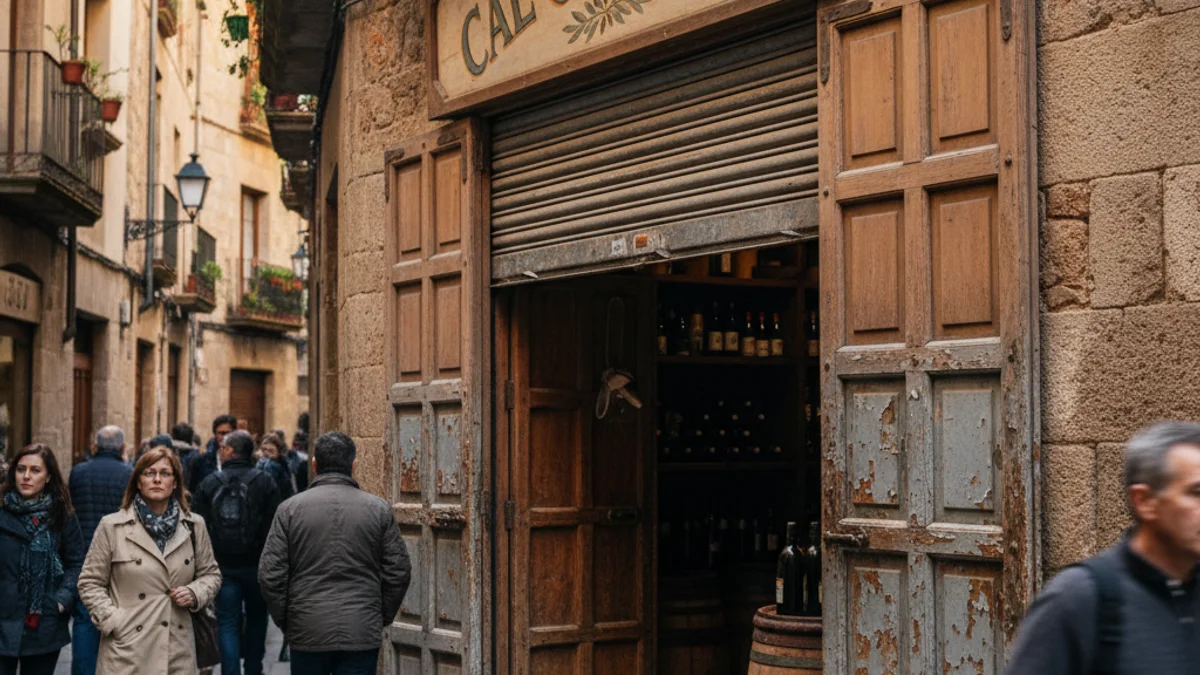 Imagen genérica de una tienda antigua con una persiana metálica y fachada de madera.