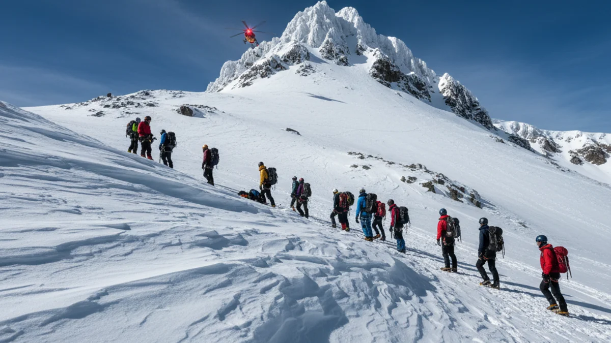 Imatge genèrica d'un helicòpter de rescat sobrevolant un cim nevat al Pirineu.