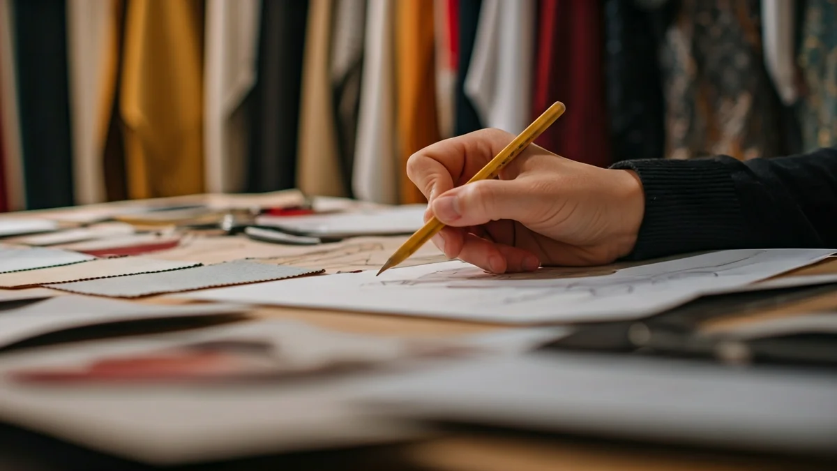 Generic image of a fashion designer's hands sketching a theatrical costume.
