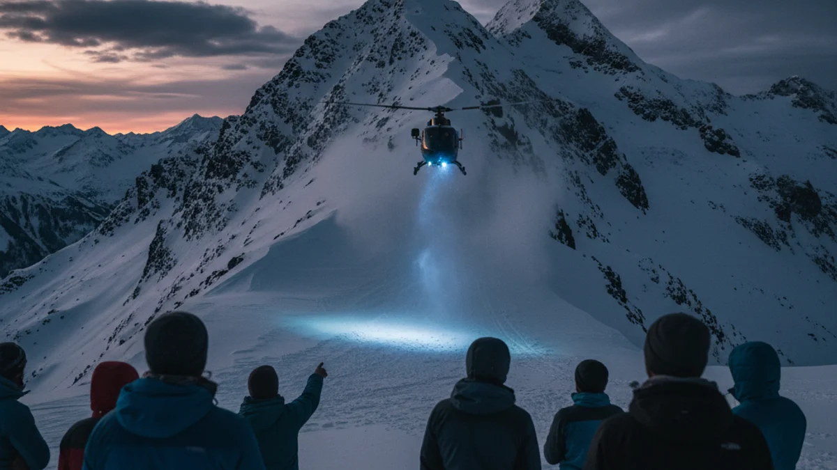 Imatge genèrica d'un helicòpter de rescat sobrevolant una zona de muntanya nevada.