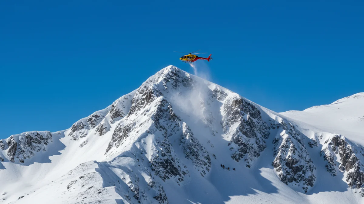Imagen genérica de un helicóptero de rescate sobrevolando una zona montañosa nevada.