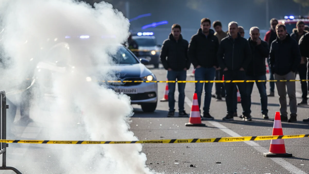 Generic image of a closed highway with blue emergency lights and traffic cones after an accident.