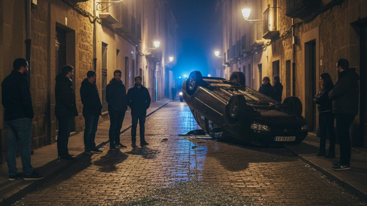 Generic image of a street at night with blurred blue emergency lights after an accident.