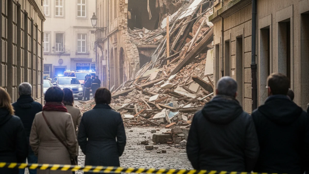 Generic image of a partial facade collapse of an old building in a narrow street.